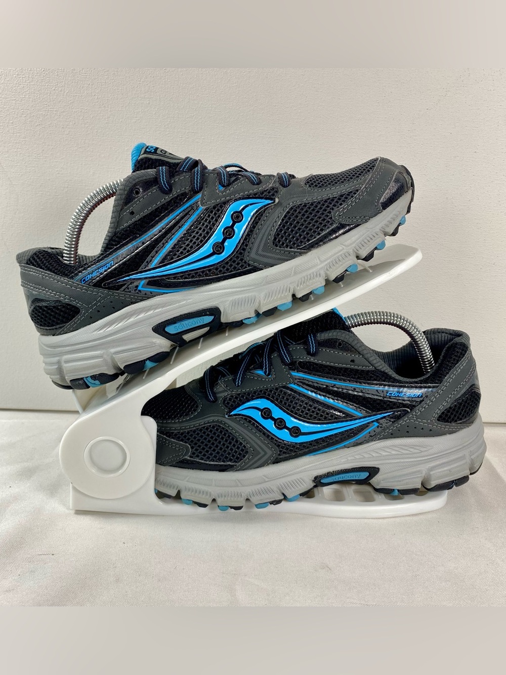 Saucony Cohesion 9 Womens 8 Black Gray Blue Running Shoes S15279-2 Sneakers